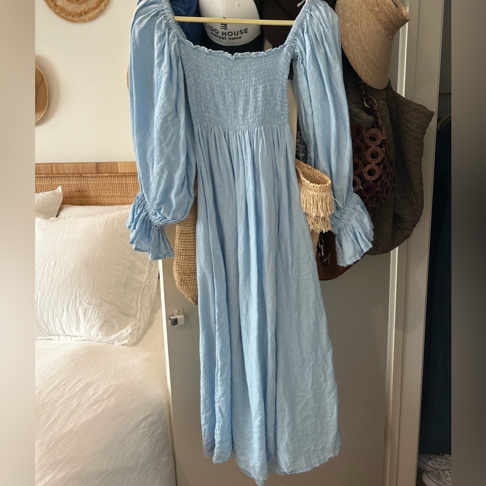 Blue linen Sleeper dress women’s size medium